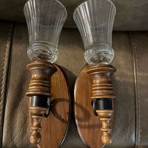 Wooden Wall Sconces with Glass Shades Grandma-core Vintage